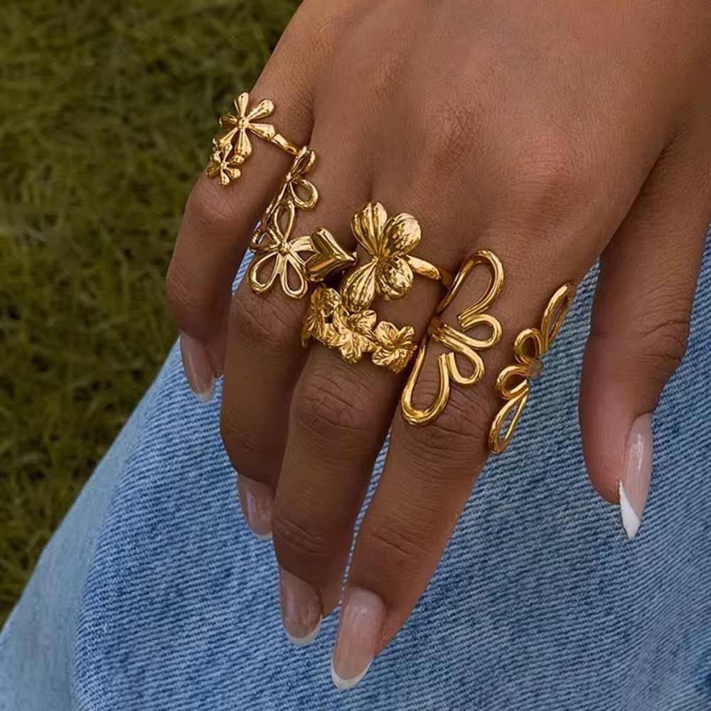 18K Gold Plated Floral Adjustable Ring
